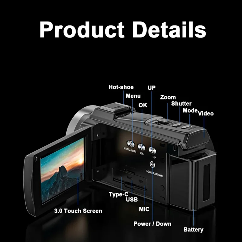 HDV-265K Digital Camera 5K Handheld Video Recorder 3X Optical Zoom 6 Axis Stabilization DV Camcorder - Japanese Plug