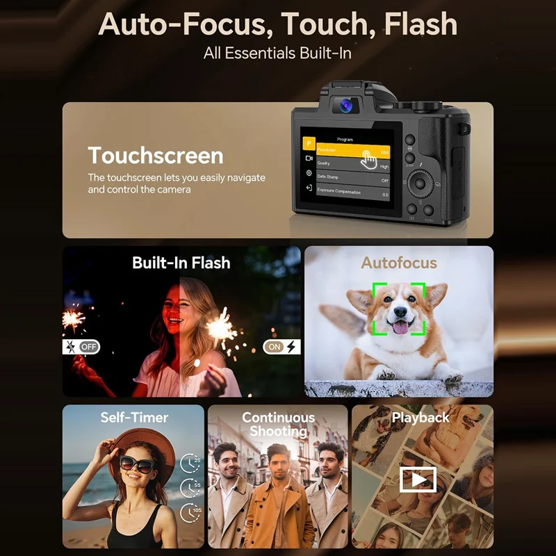 DC226 8K Digitalkamera 48MP Sensor för nybörjare för studenter Selfiekamera med 64GB minneskort / 2 batterier - EU-uttag