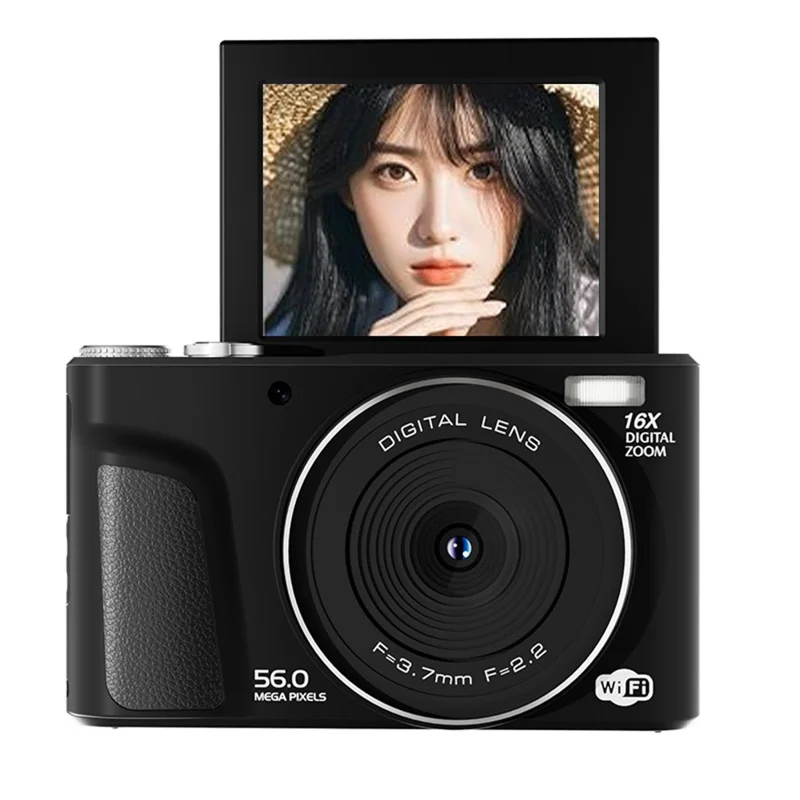 D01 2.8 Inch Flip Screen Portable Digital Camera 16X Zoom HD Photo Video CCD Support WiFi Transfer - Black