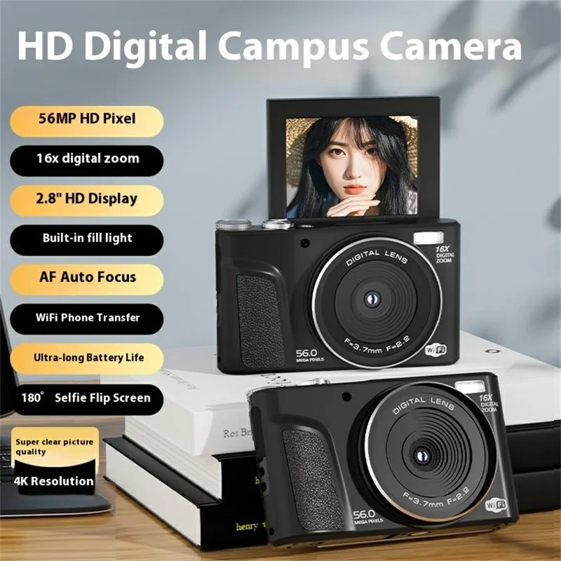 D01 2.8 Inch Flip Screen Portable Digital Camera 16X Zoom HD Photo Video CCD Support WiFi Transfer - Black