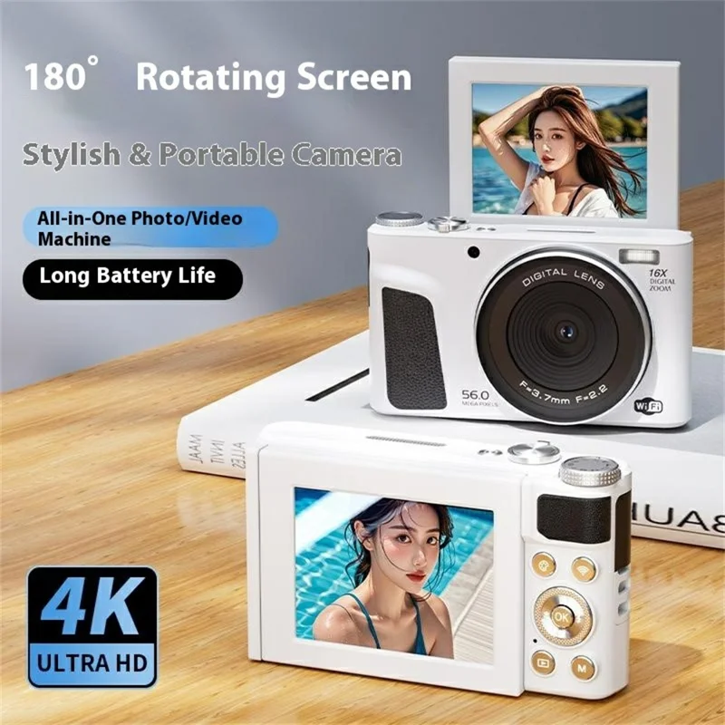 D01 2.8 Inch Flip Screen Portable Digital Camera 16X Zoom HD Photo Video CCD Support WiFi Transfer - Black