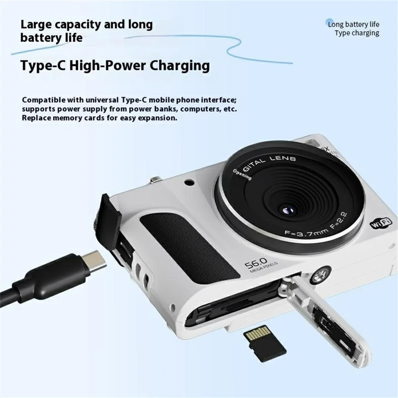 D01 2.8 Inch Flip Screen Portable Digital Camera 16X Zoom HD Photo Video CCD Support WiFi Transfer, with 32GB Card + Card Reader - Black