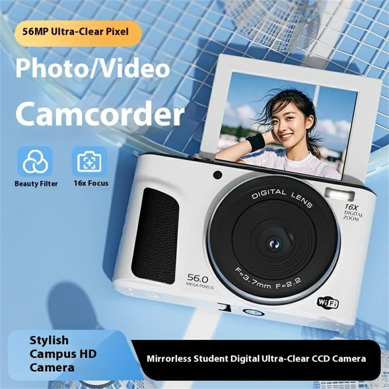 D01 2.8 Inch Flip Screen Portable Digital Camera 16X Zoom HD Photo Video CCD Support WiFi Transfer, with 32GB Card + Card Reader - Black