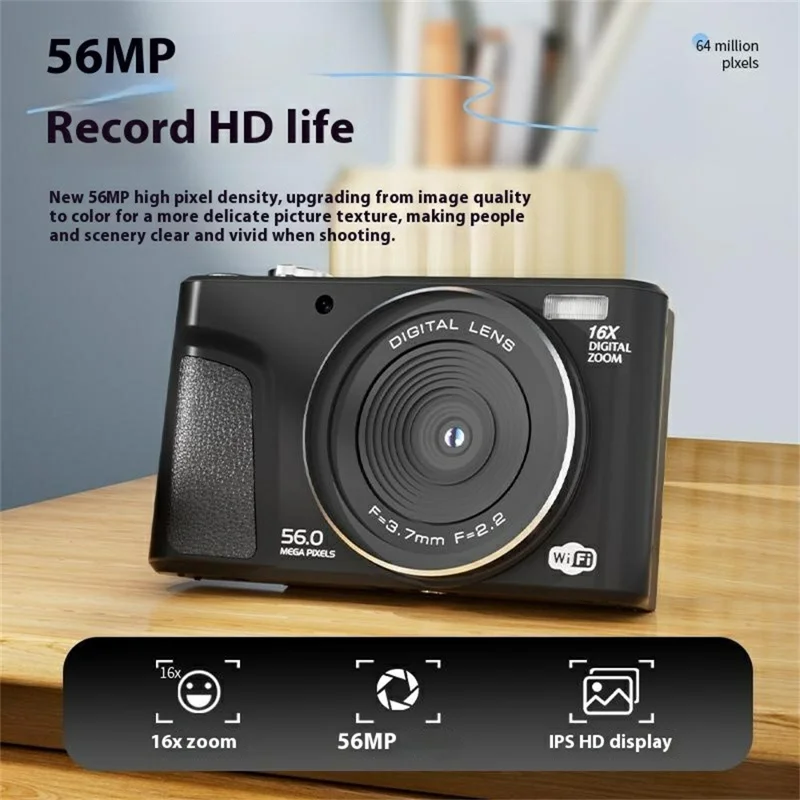 D01 2.8 Inch Flip Screen Portable Digital Camera 16X Zoom HD Photo Video CCD Support WiFi Transfer, with 32GB Card + Card Reader - Black