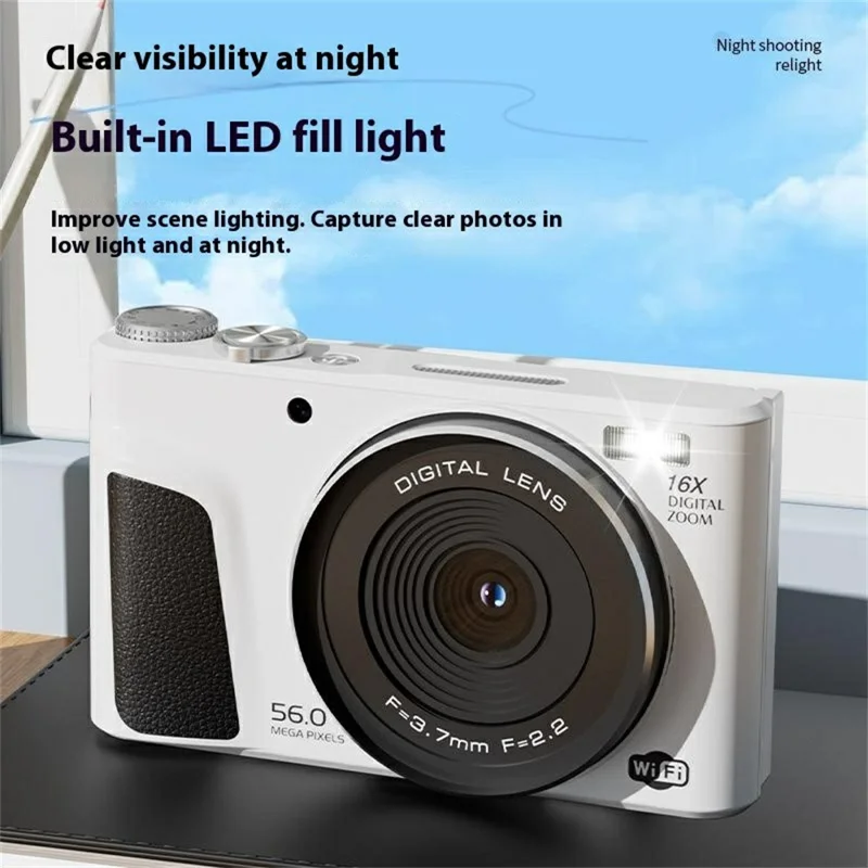 D01 2.8 Inch Flip Screen Portable Digital Camera 16X Zoom HD Photo Video CCD Support WiFi Transfer, with 32GB Card + Card Reader - Black