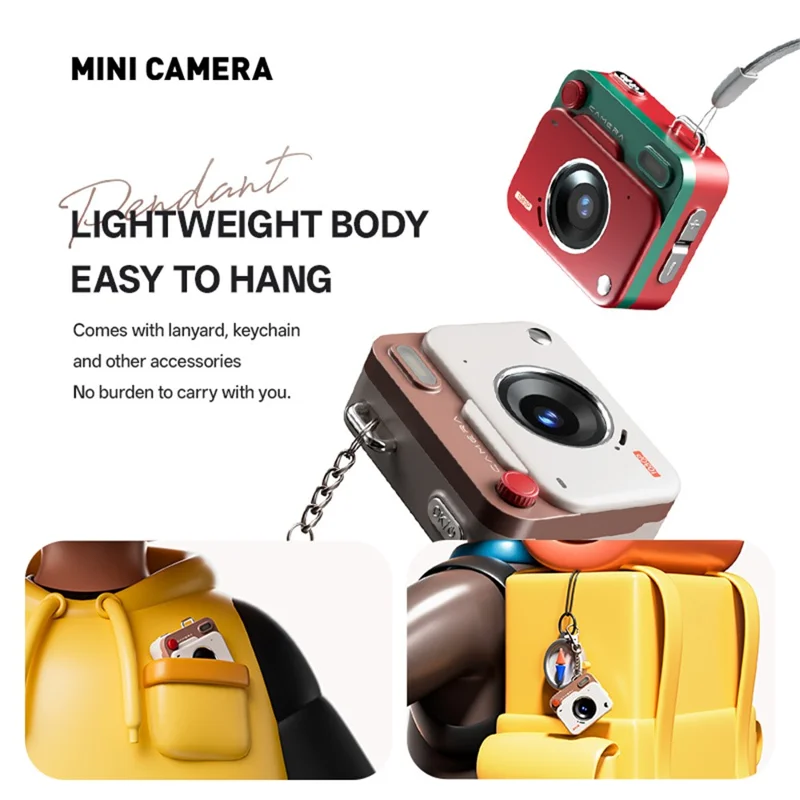 Y6000 Mini Keychain Retro Camera HD 1080P 48MP Tiny Pocket Size Photo Video for Travel Study Recording - Khaki