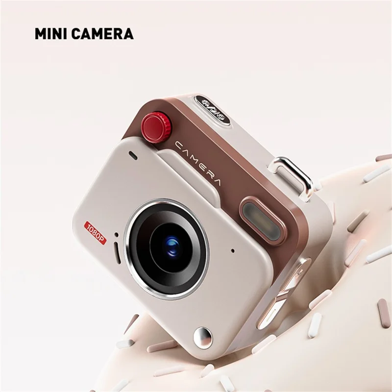 Y6000 Mini Keychain Retro Camera HD 1080P 48MP Tiny Pocket Size Photo Video for Travel Study Recording - Khaki