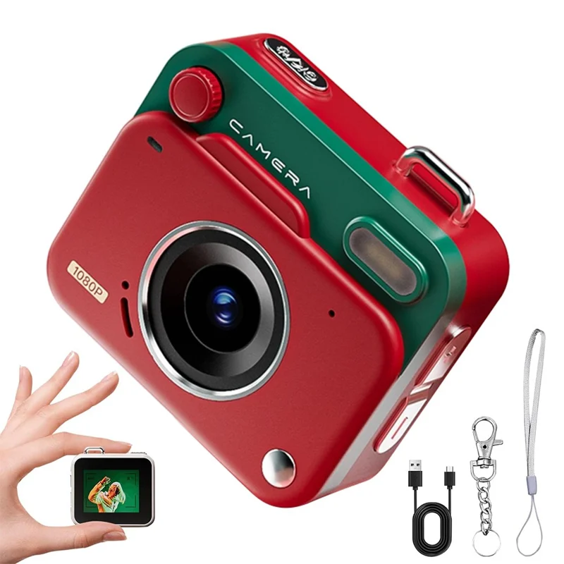 Y6000 Mini Keychain Retro Camera HD 1080P 48MP Tiny Pocket Size Photo Video for Travel Study Recording - Red