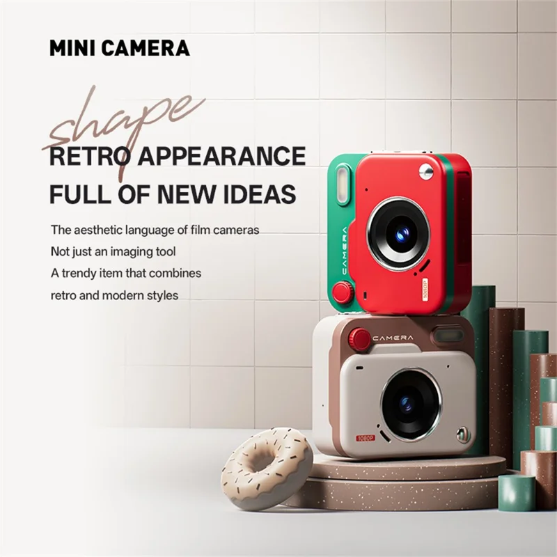 Y6000 Mini Keychain Retro Camera HD 1080P 48MP Tiny Pocket Size Photo Video for Travel Study Recording - Red