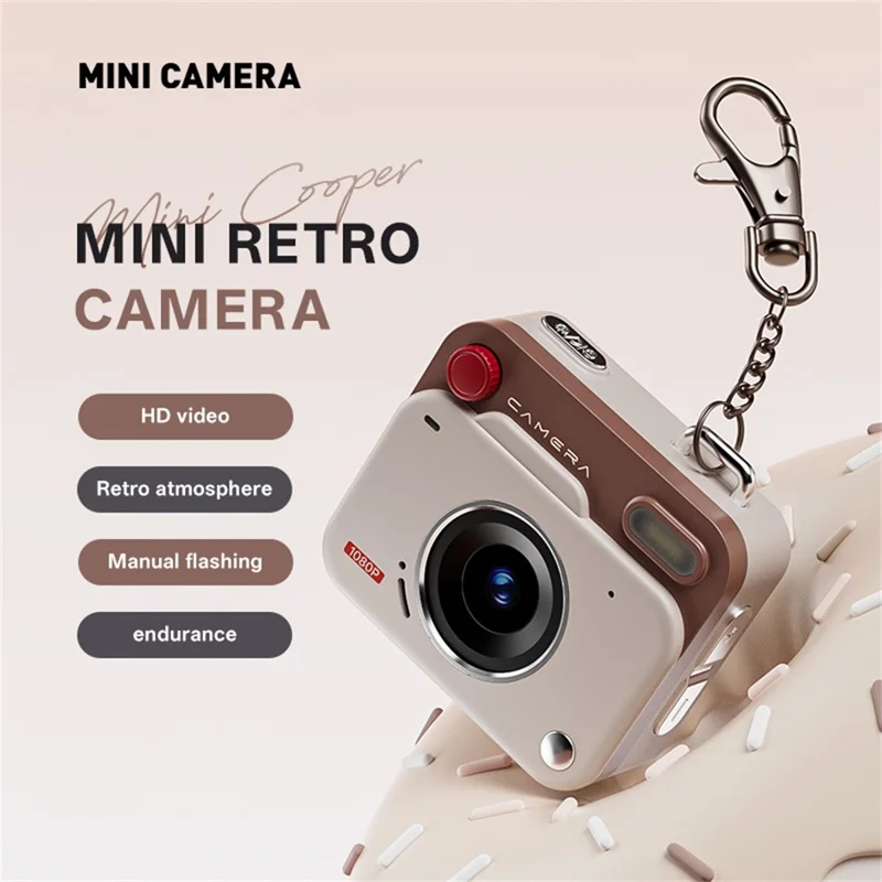 Y6000 Mini Keychain Retro Camera HD 1080P 48MP Tiny Pocket Size Photo Video for Travel Study Recording - Black