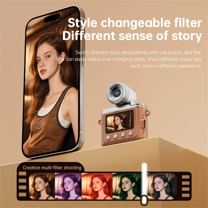 Y7000 Retro Design Digital Camera 1080P HD Mini Compact Camera with Flip Lens for Students - Brown