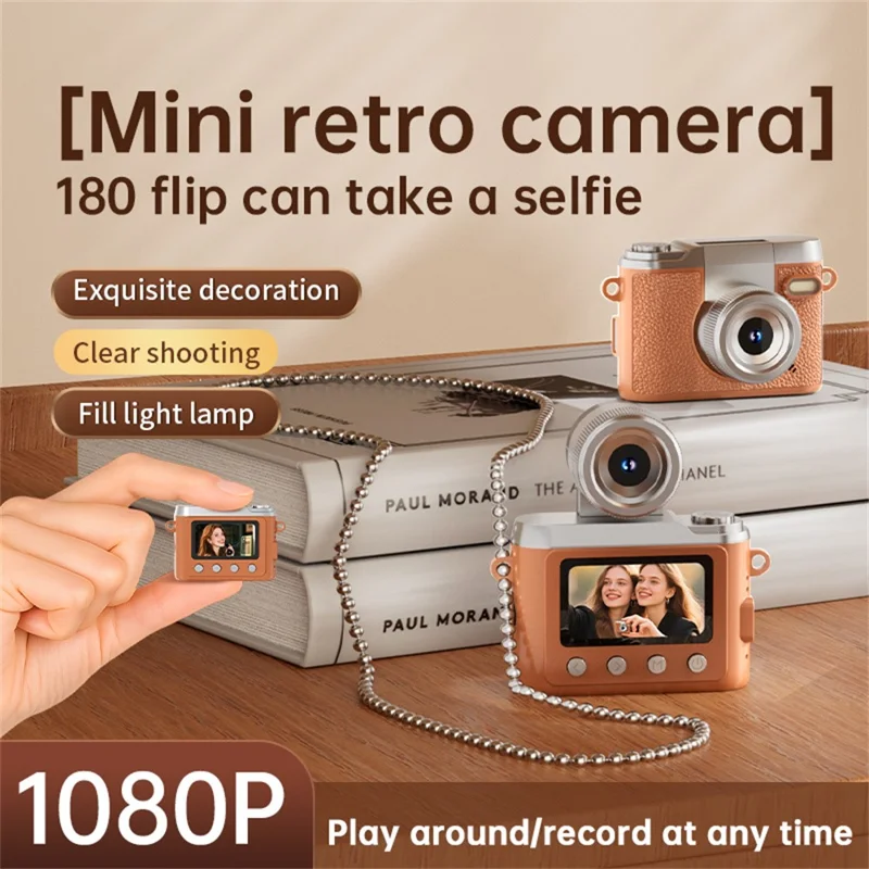 Y7000 Retro Design Digital Camera 1080P HD Mini Compact Camera with Flip Lens for Students - Brown