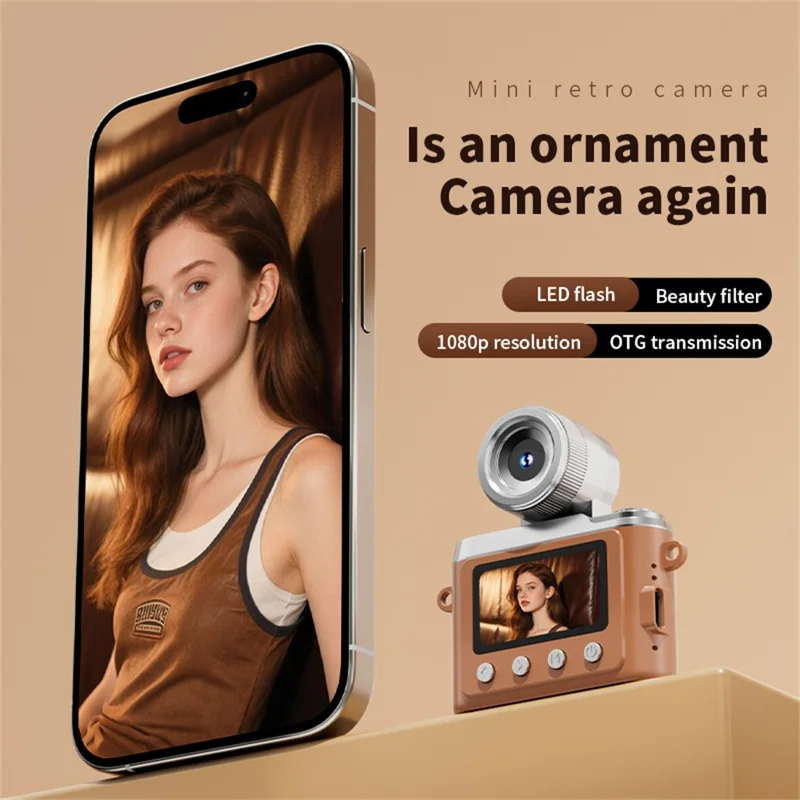 Y7000 Retro Design Digital Camera 1080P HD Mini Compact Camera with Flip Lens for Students - Brown