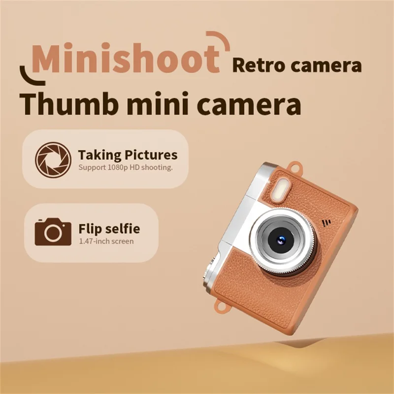 Y7000 Retro Design Digital Camera 1080P HD Mini Compact Camera with Flip Lens for Students - Brown