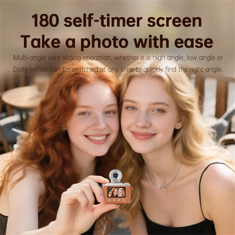 Y7000 Retro Design Digital Camera 1080P HD Mini Compact Camera with Flip Lens for Students - Brown