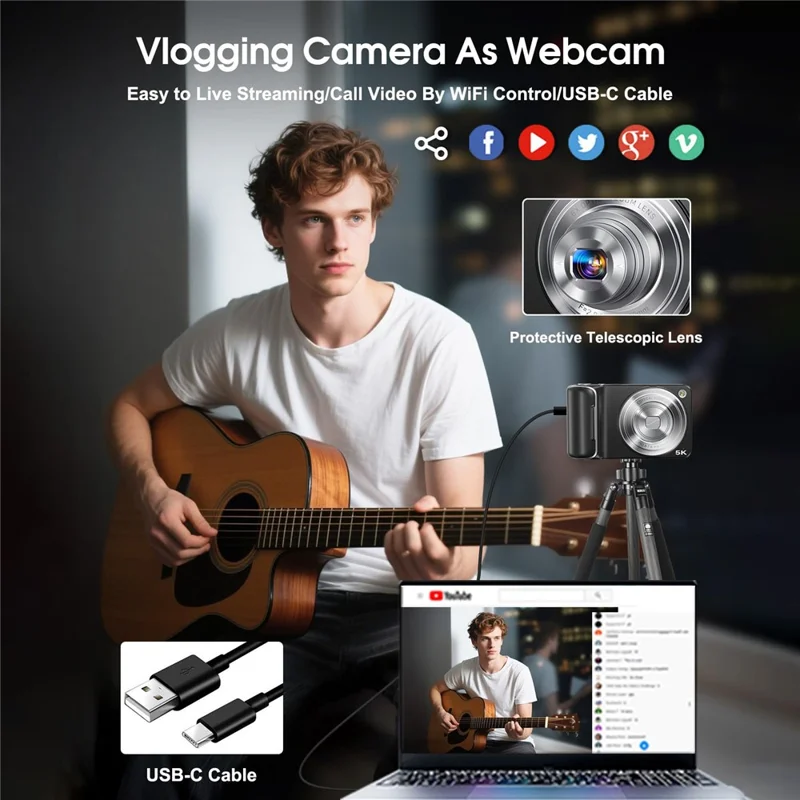 DC309X Digital Camera 6X Optical Zoom High Definition Dual Camera Mini Camcorder for Students  /  Selfie - Black  /  UK Plug