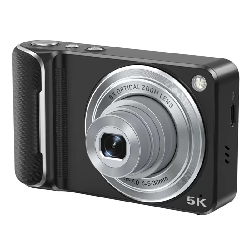 DC309X 6X Optical Zoom Digital Camera with 32GB Memory Card HD Mini Dual Lens Camera for Students  /  Selfie Photography - Black  /  US Plug