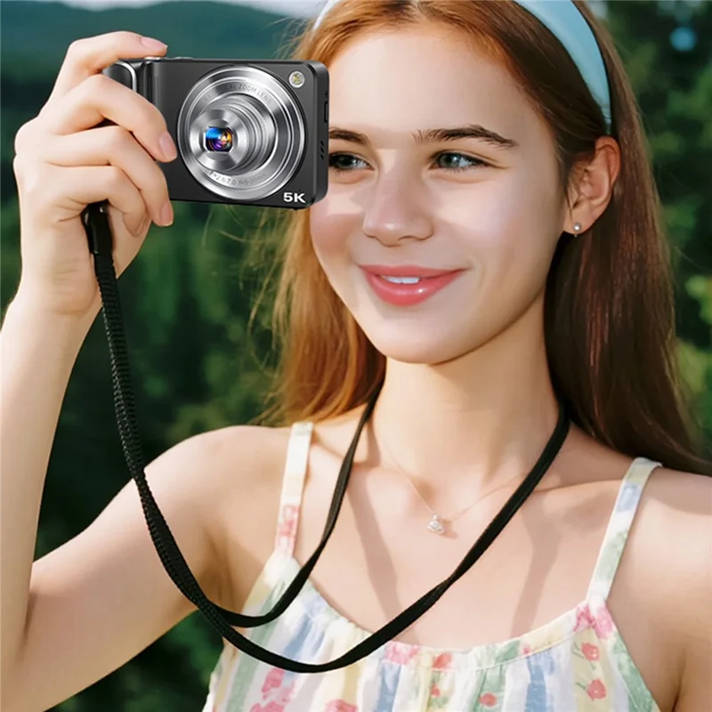 DC309X 6X Optical Zoom Digital Camera with 32GB Memory Card HD Mini Dual Lens Camera for Students  /  Selfie Photography - Black  /  US Plug