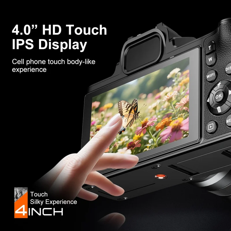 Appareil photo numérique 5K à écran tactile haute résolution de 4,0 pouces D90 avec zoom 18X, mise au point automatique, enregistreur vidéo et carte 32 Go