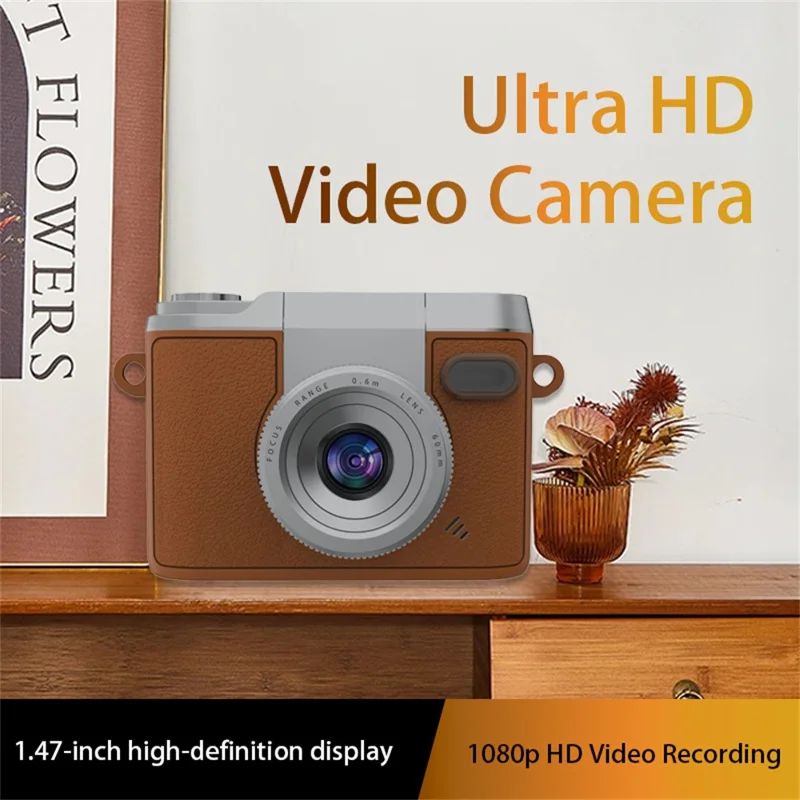 DM20 Auto Focus Mini Digital Camera 1.47 Inch HD Screen Flip Lens Video Recording CCD for Students - Brown