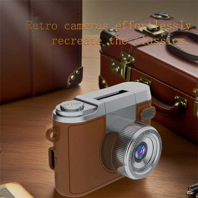 DM20 Auto Focus Mini Digital Camera 1.47 Inch HD Screen Flip Lens Video Recording CCD for Students - Brown