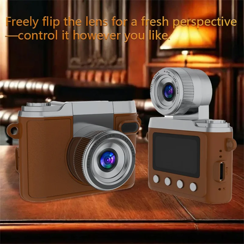 DM20 Auto Focus Mini Digital Camera 1.47 Inch HD Screen Flip Lens Video Recording CCD for Students - Brown