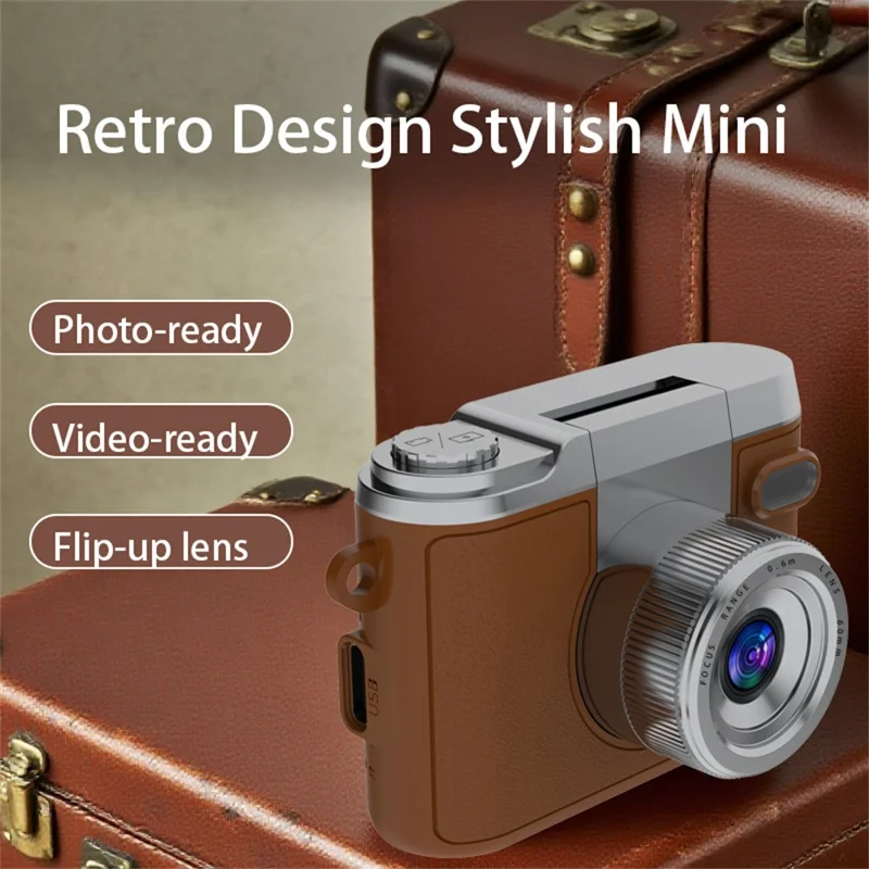 DM20 Auto Focus Mini Digital Camera 1.47 Inch HD Screen Flip Lens Video Recording CCD for Students - Brown