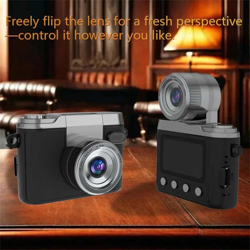 DM20 Auto Focus Mini Digital Camera 1.47 Inch HD Screen Flip Lens Video Recording CCD for Students, with 32GB Card + Card Reader - Black