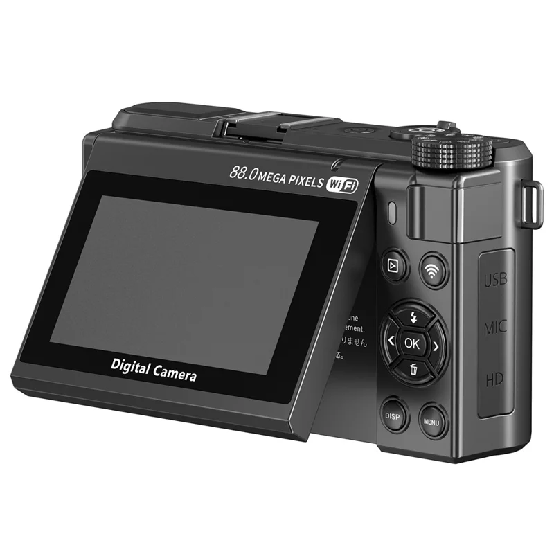 WD300-8K 88MP 8K Digital Camera MAX 18X Zoom Autofocus WiFi Travel Camera with 3 inch Flip Screen Multi Filter - Black