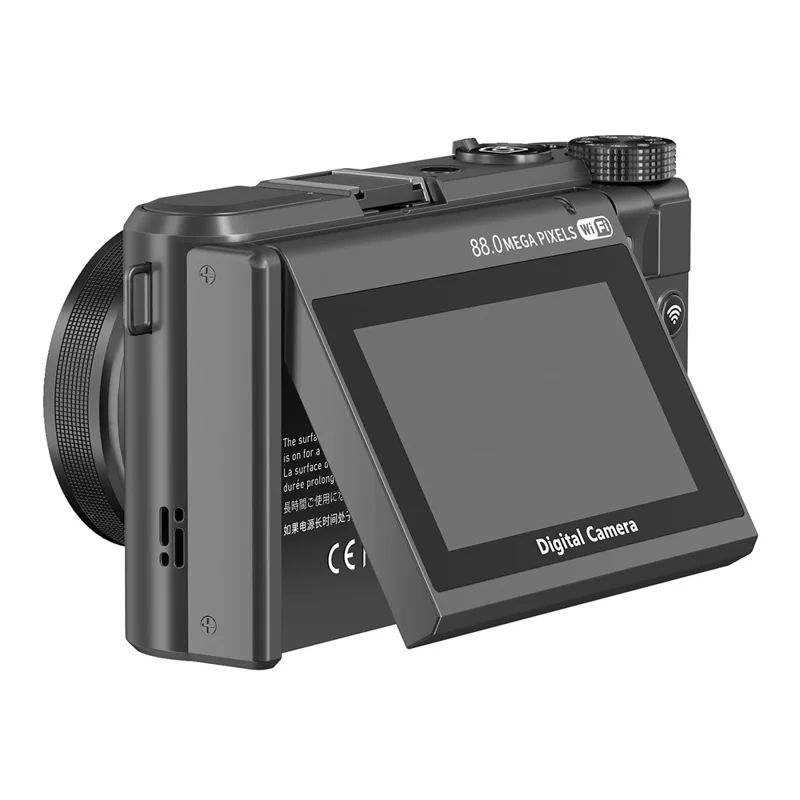 WD300-8K 88MP 8K Digital Camera MAX 18X Zoom Autofocus WiFi Travel Camera with 3 inch Flip Screen Multi Filter - Black