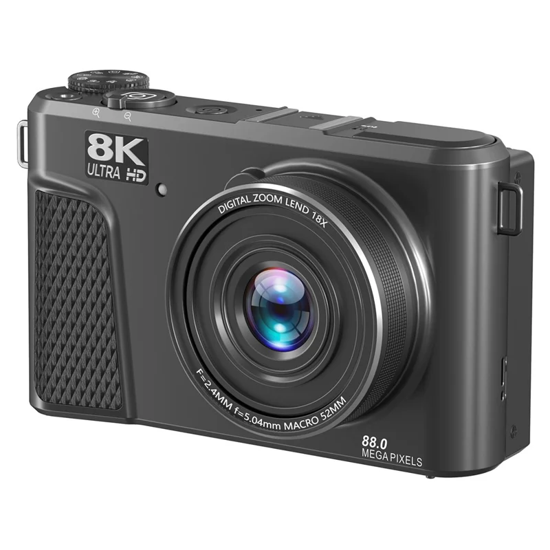WD300-8K 88MP 8K Digital Camera MAX 18X Zoom Autofocus WiFi Travel Camera with 3 inch Flip Screen Multi Filter - Black