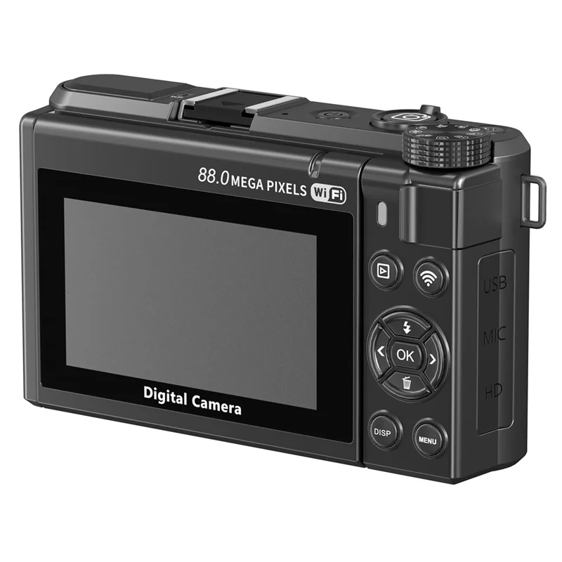 WD300-8K 88MP 8K Digital Camera MAX 18X Zoom Autofocus WiFi Travel Camera with 3 inch Flip Screen Multi Filter - Black