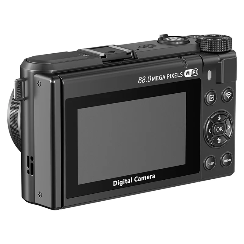 WD300-8K 88MP 8K 3 inch 180 Degree Flip Screen Digital Camera 18X Zoom WiFi Travel Camera with 32GB Card + Card Reader - Black