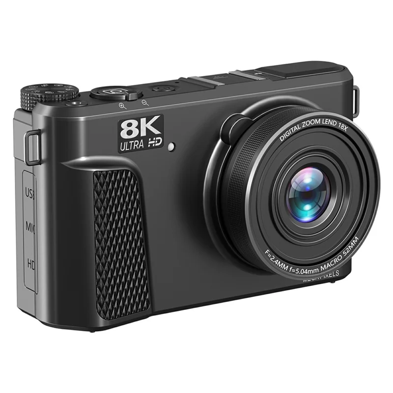 WD300-8K 88MP 8K 3 Zoll 180 Grad Klappbildschirm Digitalkamera 18X Zoom WLAN Reisekamera mit 64GB Karte + Kartenleser - Schwarz