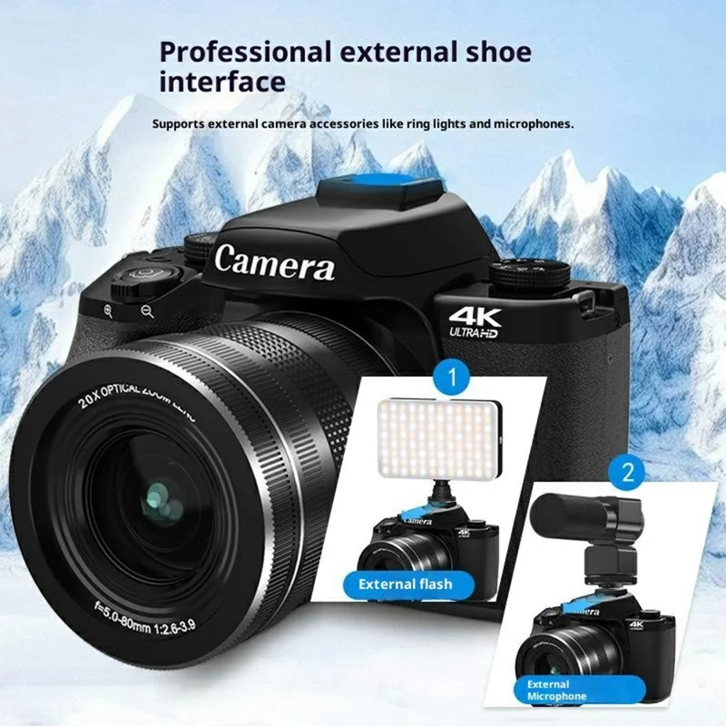 Appareil photo numérique 4K WD100-4K 75MP 20X Zoom optique Écran tactile de 4,0 pouces Appareil photo sans miroir Haute définition - Noir