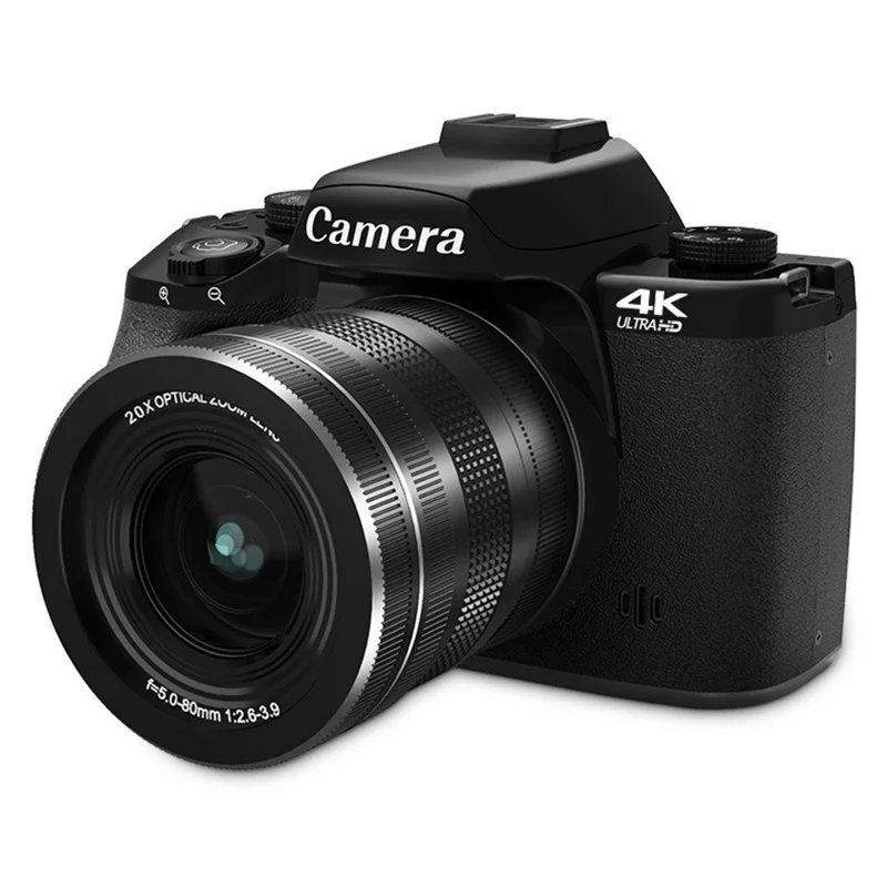 WD100-4K 75MP 4K Digital Camera 20X Optical Zoom 4.0 inch Touchscreen Mirrorless Camera with 64GB Card + Card Reader - Black