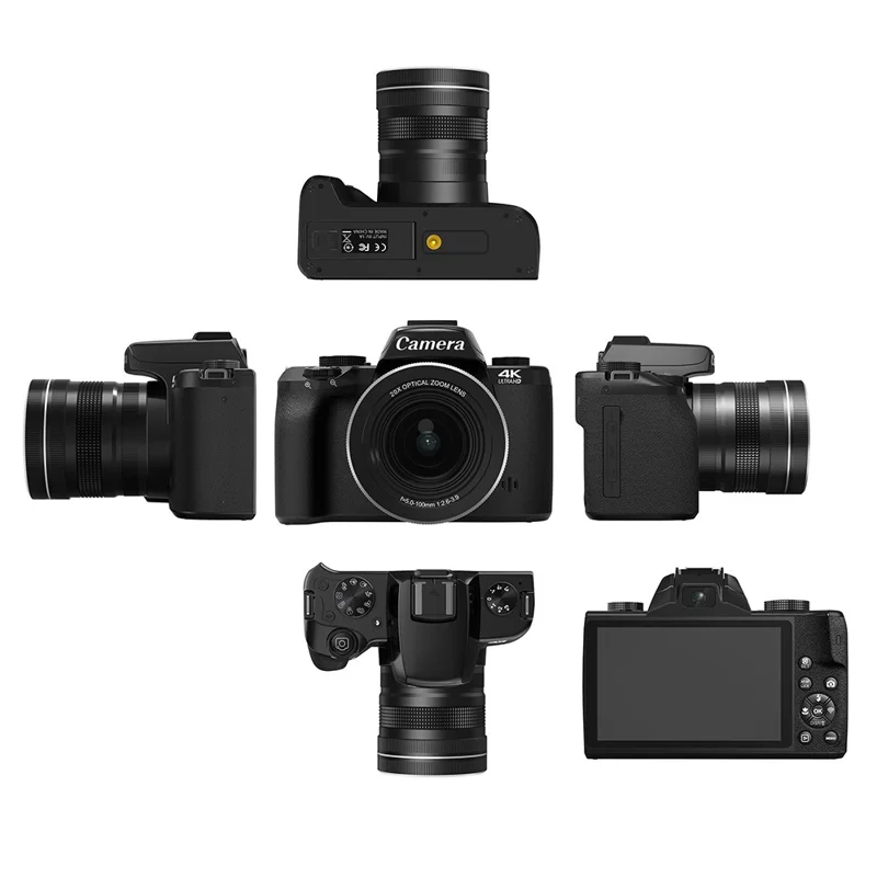 WD100-4K 75MP 4K Digital Camera 20X Optical Zoom 4.0 inch Touchscreen Mirrorless Camera with 64GB Card + Card Reader - Black