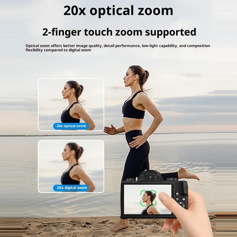 WD100-4K 75MP 4K Digital Camera 20X Optical Zoom 4.0 inch Touchscreen Mirrorless Camera with 64GB Card + Card Reader - Black