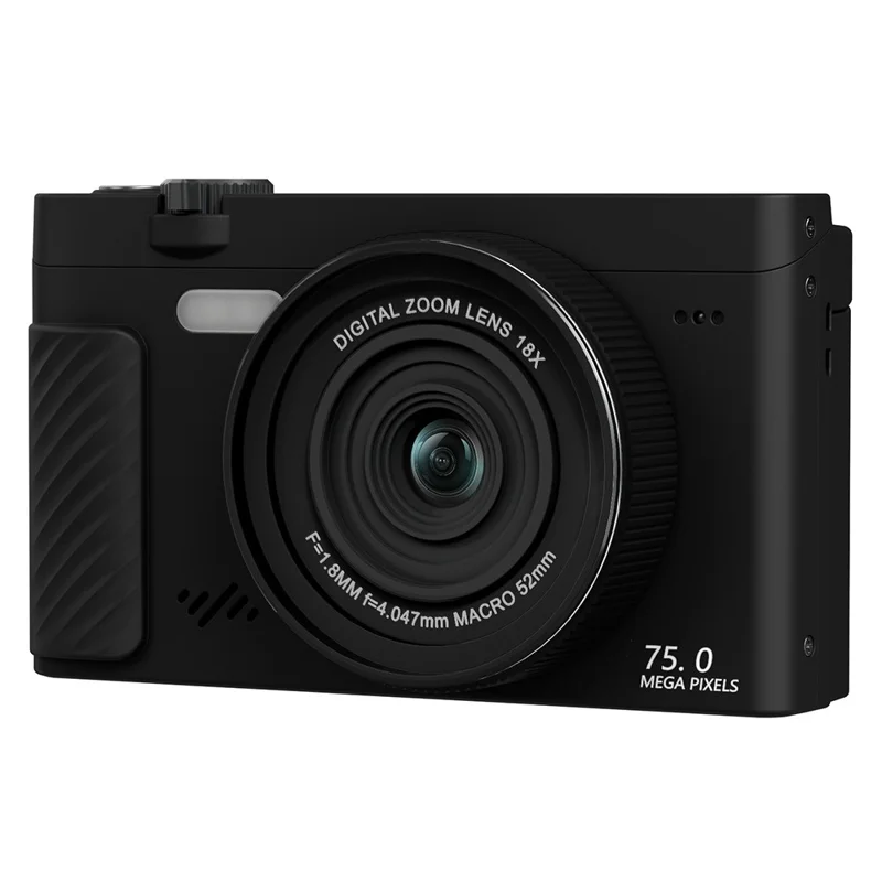 WD6003-4K 75MP 4K Digital Camera 3inch 180 Degree Flip Screen 18X Zoom WiFi Travel Camera with 32GB Card + Card Reader - Black