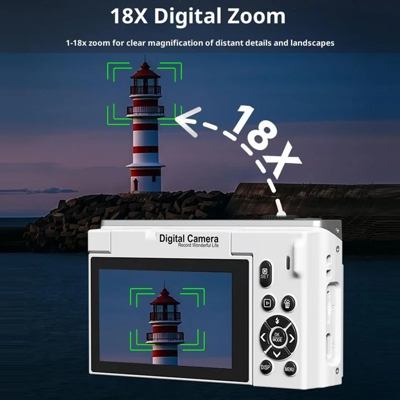 WD6003-4K 75MP 4K Digital Camera 3inch 180 Degree Flip Screen 18X Zoom WiFi Travel Camera with 32GB Card + Card Reader - Black