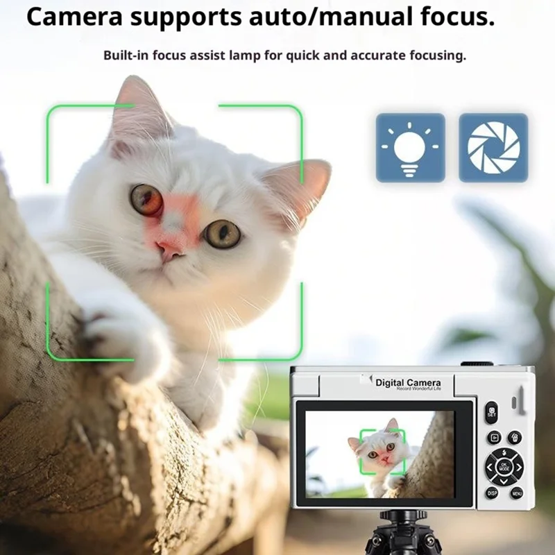 Appareil photo numérique 4K 75MP WD600-4K 18X Zoom WiFi Appareil photo de voyage 3 pouces Écran pivotant à 180 degrés avec carte 64 Go + lecteur de carte - Noir