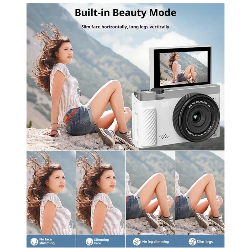 Appareil photo numérique 4K 75MP WD600-4K 18X Zoom WiFi Appareil photo de voyage 3 pouces Écran pivotant à 180 degrés avec carte 64 Go + lecteur de carte - Noir