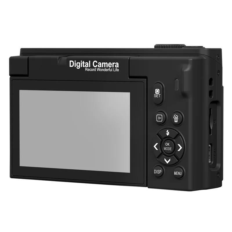 Appareil photo numérique 4K 75MP WD600-4K 18X Zoom WiFi Appareil photo de voyage 3 pouces Écran pivotant à 180 degrés avec carte 64 Go + lecteur de carte - Noir