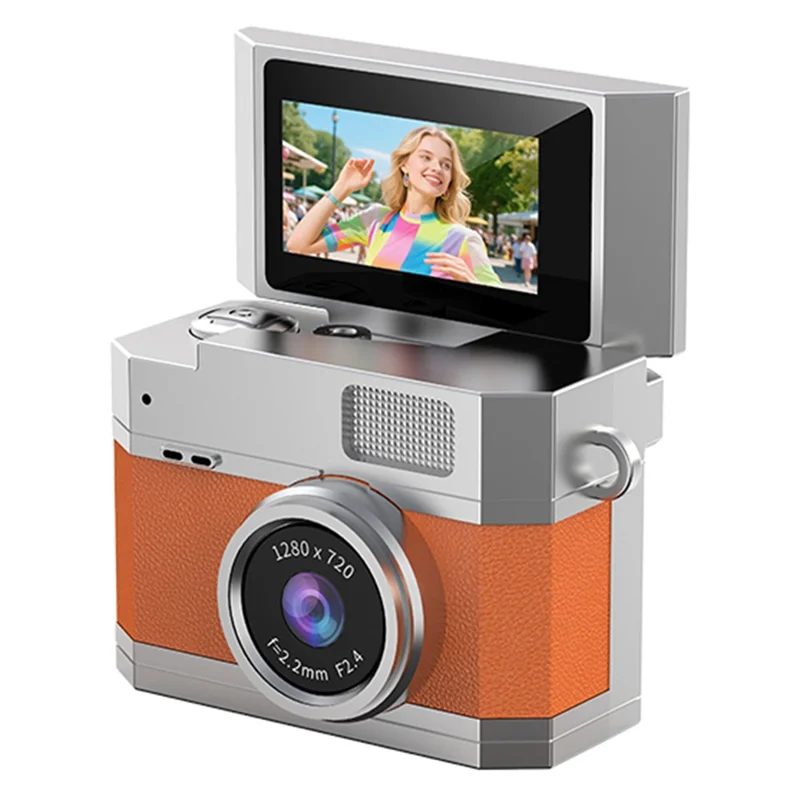 LK-026 Mini Digital Camera 0.96 Inch Flip Screen Retro Thumb Size HD Video Recording CCD - Orange