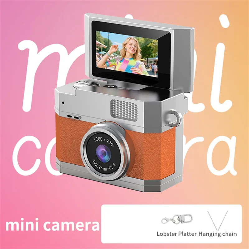LK-026 Mini Digital Camera 0.96 Inch Flip Screen Retro Thumb Size HD Video Recording CCD - Orange