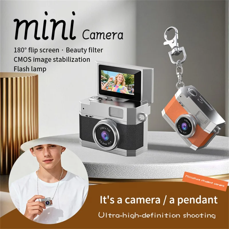 LK-026 Mini Digital Camera 0.96 Inch Flip Screen Retro Thumb Size HD Video Recording CCD - Orange