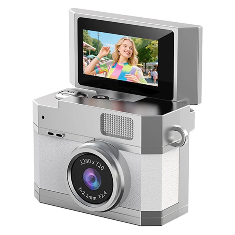 LK-026 Mini Digital Camera 0.96 Inch Flip Screen Retro Thumb Size HD Video Recording CCD - White
