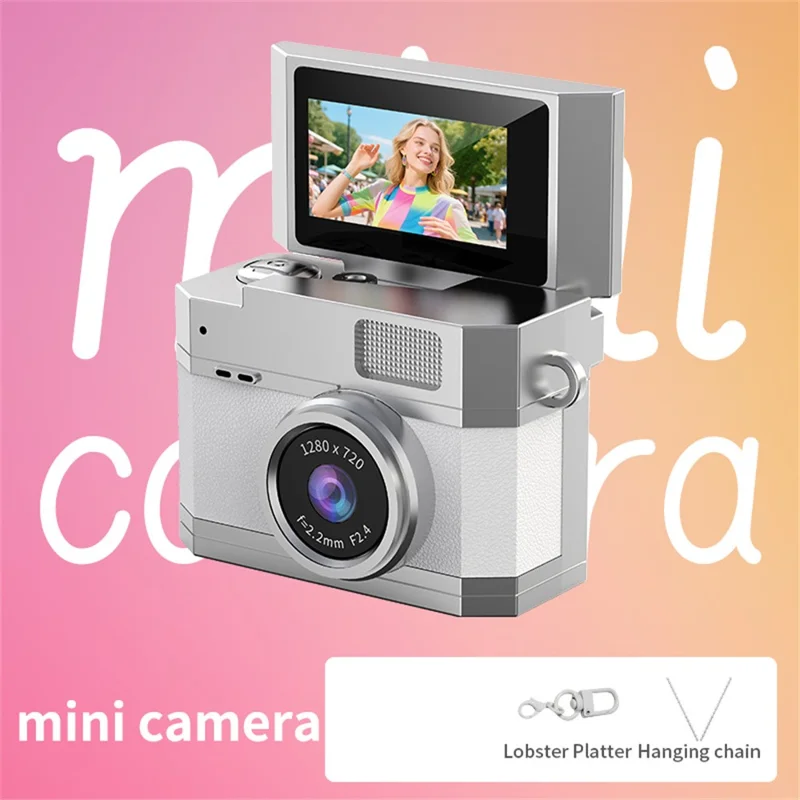 LK-026 Mini Digital Camera 0.96 Inch Flip Screen Retro Thumb Size HD Video Recording CCD - White