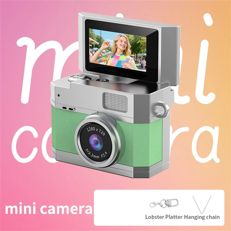 LK-026 Mini Digital Camera 0.96 Inch Flip Screen Retro Thumb Size HD Video Recording CCD - Green