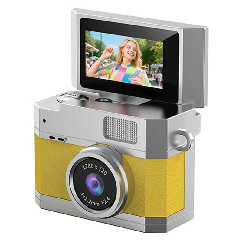 LK-026 Mini Digital Camera 0.96 Inch Flip Screen Retro Thumb Size HD Video Recording CCD - Yellow
